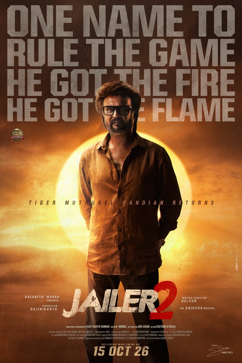 Janus__Editz's tweet photo. Simple Poster for #Jailer2 🔥🧨🌟 | 15 OCT 26 IN CINEMAS WORLDWIDE

@Nelsondilpkumar @KiranDrk @vijaykartikdop @ChethanDsouza @RajiniFollowers @OnlineRajiniFC

#HUKUM #Rajinikanth𓃵 #Jailer #Dharman https://t.co/xI4hnIzZjh