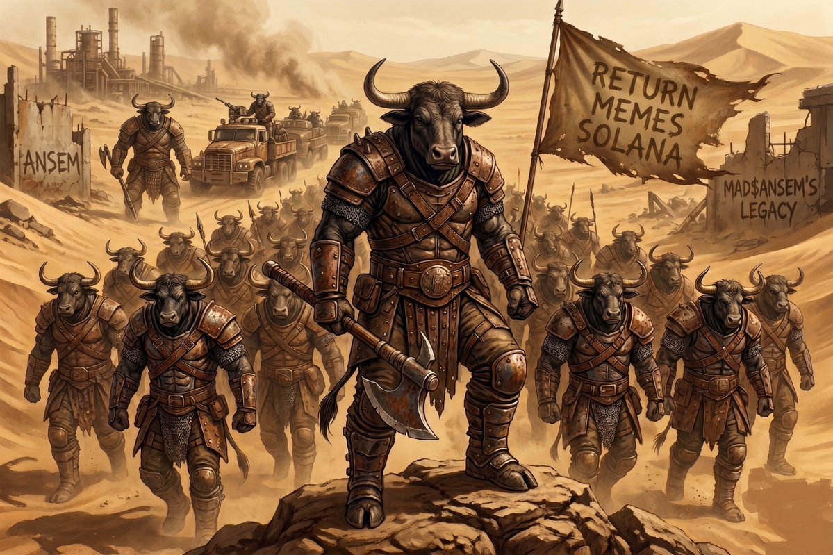 ergun818's tweet photo. The Great Bear Winter is over. From the ashes of the wasteland, the ultimate leader has awakened: 
@blknoiz06 . 🪓 

With an army of steel and a single vow waving in the wind—"RETURN MEMES SOLANA"—the march has begun. Mad $Ansem's Legacy isn't just history; it's the start of the new Bull Run. 🐂🔥

Finding more black bulls for this migration requires some capital.

$SOL #Ansem #Solana #BullRun #Memecoins