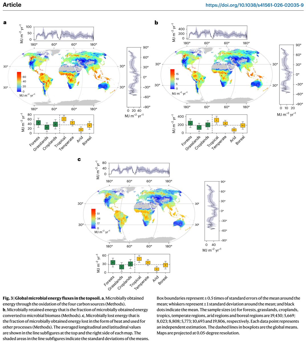 ykuzyakov's tweet photo. New in NATURE GeoScience💥Limited #energy for #microorganisms constrains #carbon accrual in #soil https://t.co/EPWN3l0DkO
Lead by @ChaoqunWang9327
#CarbonUseEfficiency #EnergyUseEfficiency
#landuse #agriculture #forest #grassland https://t.co/zib7Wq7Vuu