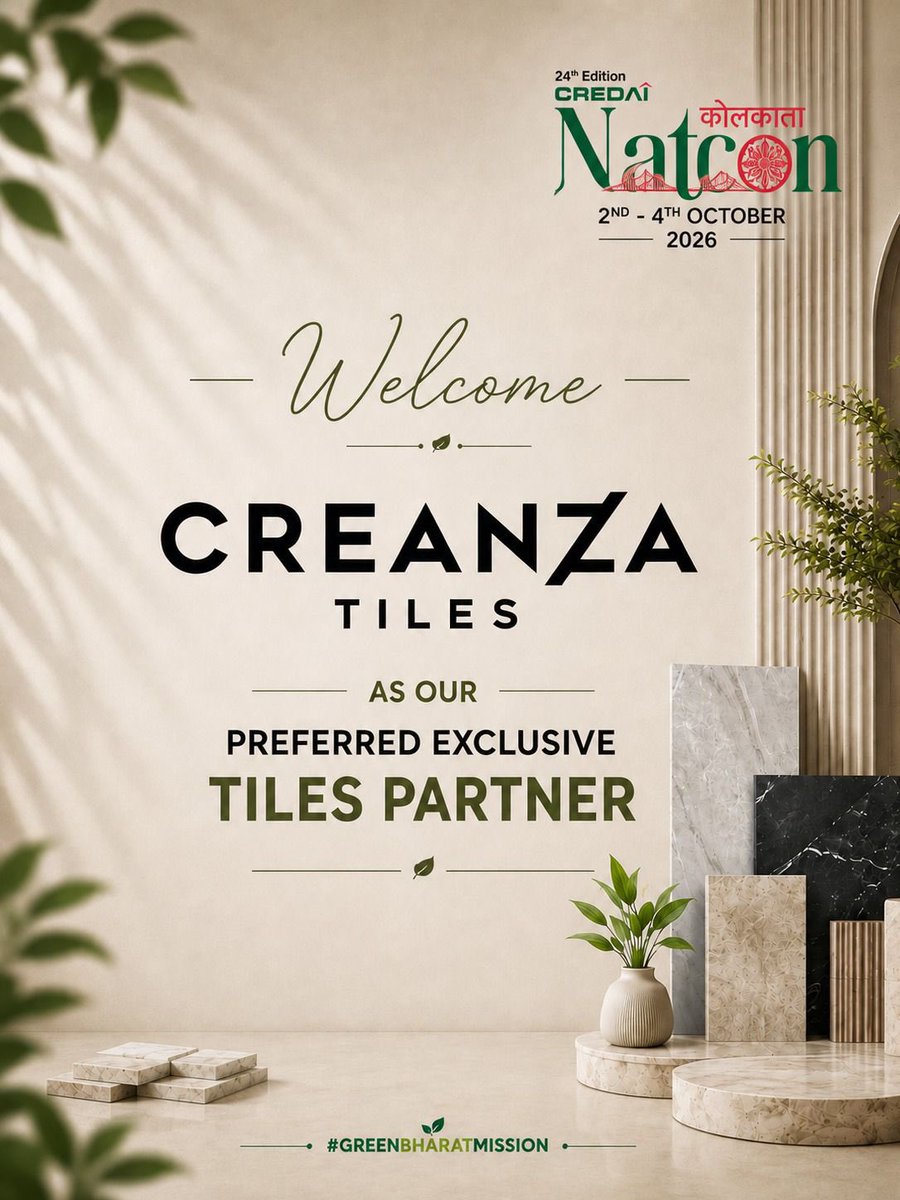 CREDAINational's tweet photo. Welcome to a Partnership Built on Excellence.

We're delighted to welcome Creanza Tiles as our Preferred Exclusive Tiles Partner for CREDAI NATCON 2026

Together, we're committed to delivering premium designs, exceptional quality, and innovative solutions that elevate every space. Here's to building inspiring spaces and a lasting association.

@CREDAIPresident | @BRustomjee | @gummi_ram | @DhavalAjmera | @Kepee65PRAMOD | @shobhikgoyyal | @deepakkap09

#CreanzaTiles #CREDAI #PreferredPartner #TilesPartner #PremiumTiles