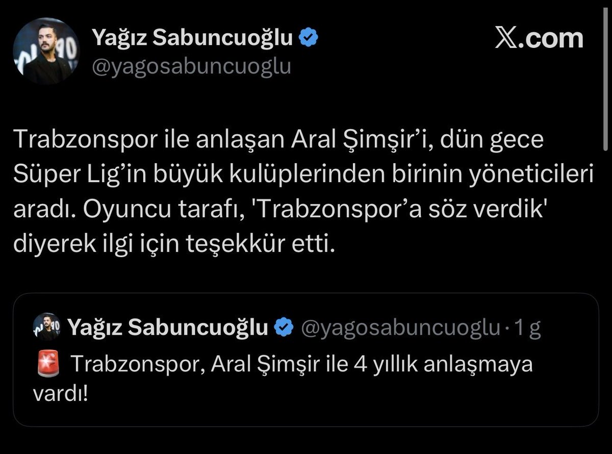 GncLftr's tweet photo. Mesela Şu haber  Fenerbahçe aleyhine olsaydı Kalın Büyük puntolarla ‘’Fenerbahçe talip oldu ama oyuncu kabul etmedi’’ derdi.
Üzerine de Trabzon’u çok sevdi projelerine inandı felan süslerdi.
Ama araya giren Gs olunca Büyük kulüplerden birinin yöneticileri oluyor. https://t.co/IQ3cn8E9zz