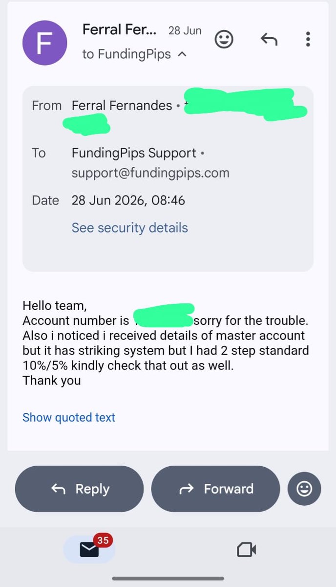 ferralFerns1's tweet photo. I received my @fundingpips  Master account last Tuesday, but there’s a clear mismatch.  I had the 2 Step Standard 10%/5% challenge, yet my Master account shows a strike system.  I’ve been reaching out to support since June 28th and only receiving automated messages with zero actual updates or resolution.  Please look into my account and fix this ASAP! 
#FundingPips #PropFirm
@Khldfx @avikkfp @erk