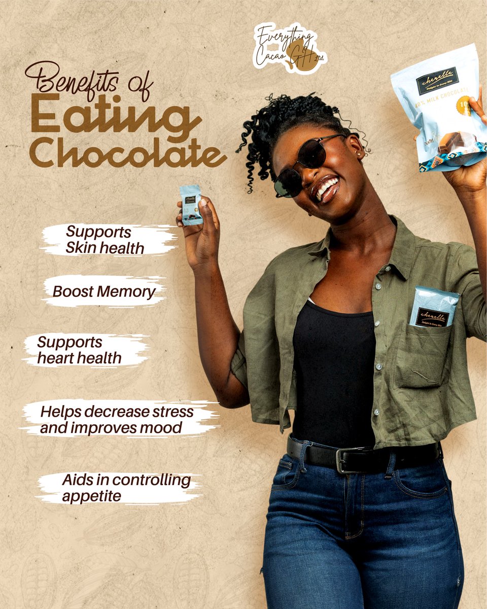 everythingcacao's tweet photo. Who said chocolate is just a snack? 
It’s a delicious way to support your skin, heart, memory and mood while treating yourself to a premium and chocolatey taste. 
Unwrap joy this season while we celebrate world chocolate day this week! 

#chocolateweek #ghana #chocolate https://t.co/dlIZSDSl9v