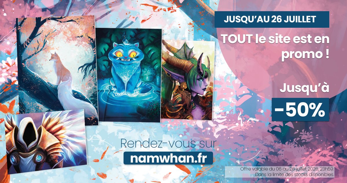 Namwhan_art's tweet photo. ✨ C'est le moment idéal pour adopter un nouveau tableau !

🌸 Jusqu'au 26 juillet : tout le site est en promo !
💙 Jusqu'à -50 %
📦 Stocks limités ! Certains tableaux ne seront pas réimprimés.
🛍️ https://t.co/e452B9WpL7 https://t.co/QHdSmFFGKG