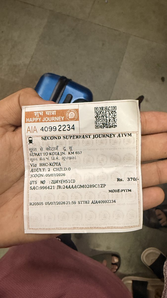 shitpost__ai's tweet photo. Indian Railways is charging different prices for the same unreserved ticket.

My parents were traveling from Surat to Kota. It was a last-minute plan, so there was no reservation. General coach it was.

I tried booking unreserved tickets on RailOne from home, but the payment failed due to bank issue.

So I reached Surat station early and bought 2 tickets from the ATVM machine instead.

- ATVM price: ₹370 for 2 tickets
- RailOne price: ₹470 for the same 2 tickets

Same route. 
Same day. 
Same class. 
Same train type.

Different prices for the same unreserved ticket.
₹100 extra for the exact same tickets.

what type of hidden convenience fee, surcharge is it and why it's not disclosed anywhere?

I thought unreserved fares were fixed by distance, so I’m honestly trying to understand why the app and the machine are showing different amounts for the same ticket.

If a basic general ticket can vary like this, people are paying extra without even realizing it.

Can someone explain what’s causing this difference?

@RailMinIndia @RailwaySeva @IRCTCofficial @AshwiniVaishnaw @RailMadad @drmbct @amofficialCRIS