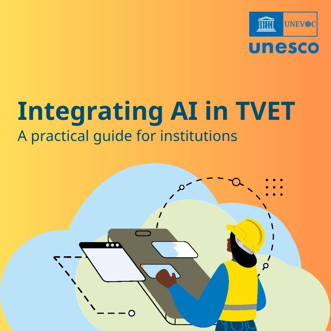 UNEVOC's tweet photo. 🚀Just launched: A practical guide on integrating AI in TVET

Developed by @UNEVOC, with experts from Shenzhen Polytechnic University and @OVGUpresse, this guide helps #TVET institutions integrate #AI responsibly across curriculum, teaching &amp; more.

https://t.co/5ssuU21p16 https://t.co/XimMaoFMvq