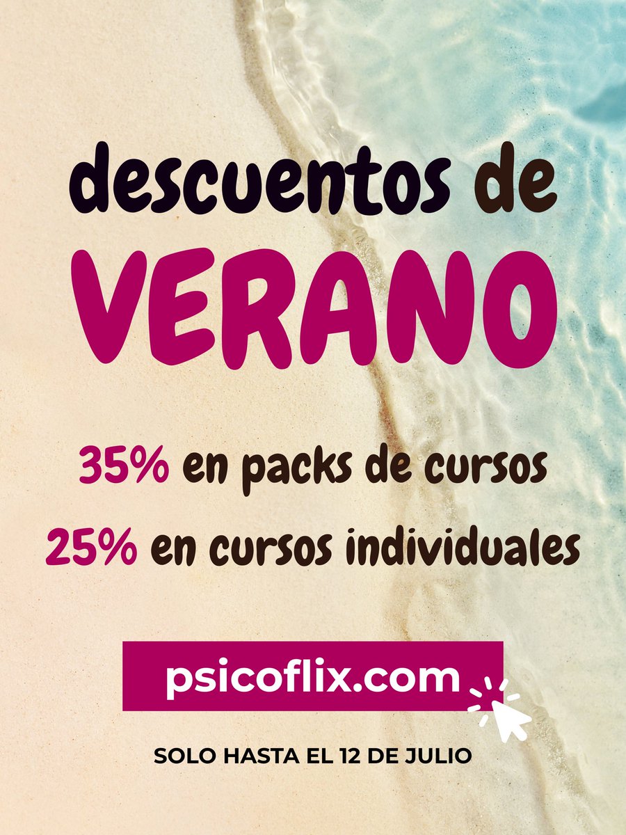 psicoflix's tweet photo. DESCUENTOS DE VERANO | 35% de descuento en packs de cursos y 25% en todos los cursos individuales 😃

⚠️ Solo hasta el 12 julio

👉🏼 10% de descuento adicional si tienes la suscripción activa

✅ Aprovecha el descuento en https://t.co/itYKO9WRYm https://t.co/IQPyHoSoyV