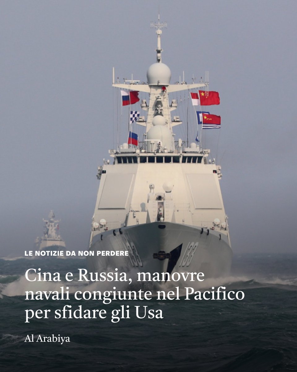 Maumol's tweet photo. Cina e Russia terranno questo mese le loro esercitazioni navali congiunte annuali ed effettueranno pattugliamenti in aree non specificate dell'Oceano Pacifico. Lo ha reso noto il Ministero della Difesa di Pechino

Per altre notizie https://t.co/K2OKigEYEu 

#Russia #Cina https://t.co/vAg3ZYDndo