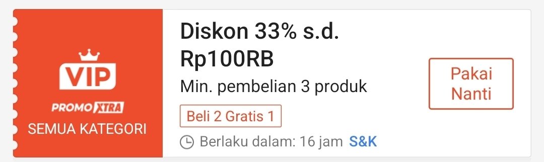RacunBelanja's tweet photo. Gak rebutan tapi cuma 15 menit‼️
⏰ Jam 12:00-12:15

Diskon 33% maksimal Rp100.000
Minimal beli 3 produk
🗓️ 7 Juli 2026
📌 Khusus ShopeeVIP 

Langganan dulu ShopeeVIP 👇
https://t.co/iMujUJUNIY https://t.co/9VvlClaCUq