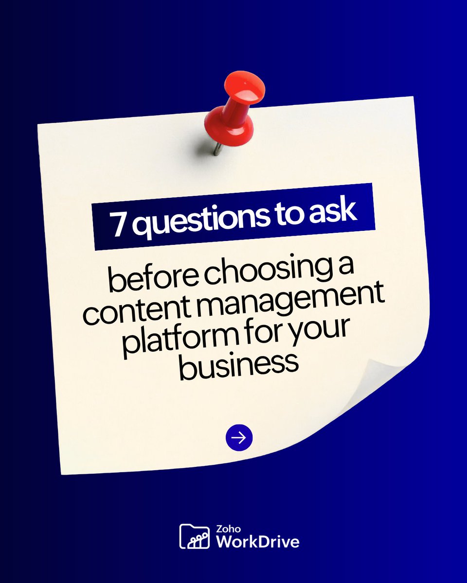 ZohoWorkDrive's tweet photo. ‌Most businesses choose a cloud storage tool based on price, storage limits, or familiarity. But modern teams need much more than a place to store files. 

Before making your next decision, ask these questions! https://t.co/ReSawSjWtU