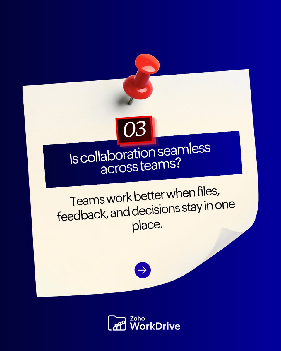 ZohoWorkDrive's tweet photo. ‌Most businesses choose a cloud storage tool based on price, storage limits, or familiarity. But modern teams need much more than a place to store files. 

Before making your next decision, ask these questions! https://t.co/ReSawSjWtU