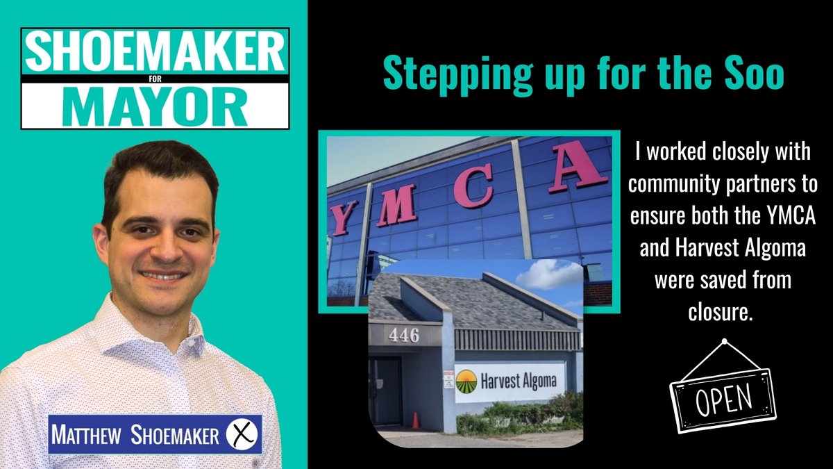Shoe4theSoo's tweet photo. Early this term, both Harvest Algoma and the YMCA were at risk of closing. After a lot of hard work with a lot of community partners, both critical organizations were saved and continue to provide great service in #thesoo. #Sault https://t.co/sJU8uPornP