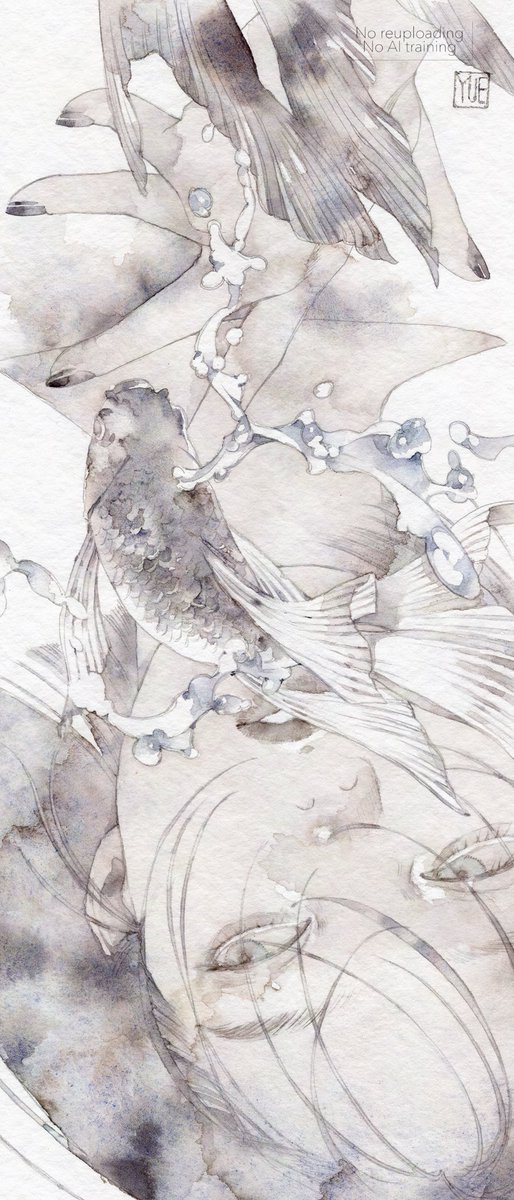 memento1113's tweet photo. 振舞水（ふるまいみず）
トルション水彩紙・透明水彩・絵墨
１５日からの東京展示用作品です https://t.co/pSHfgmgvqo