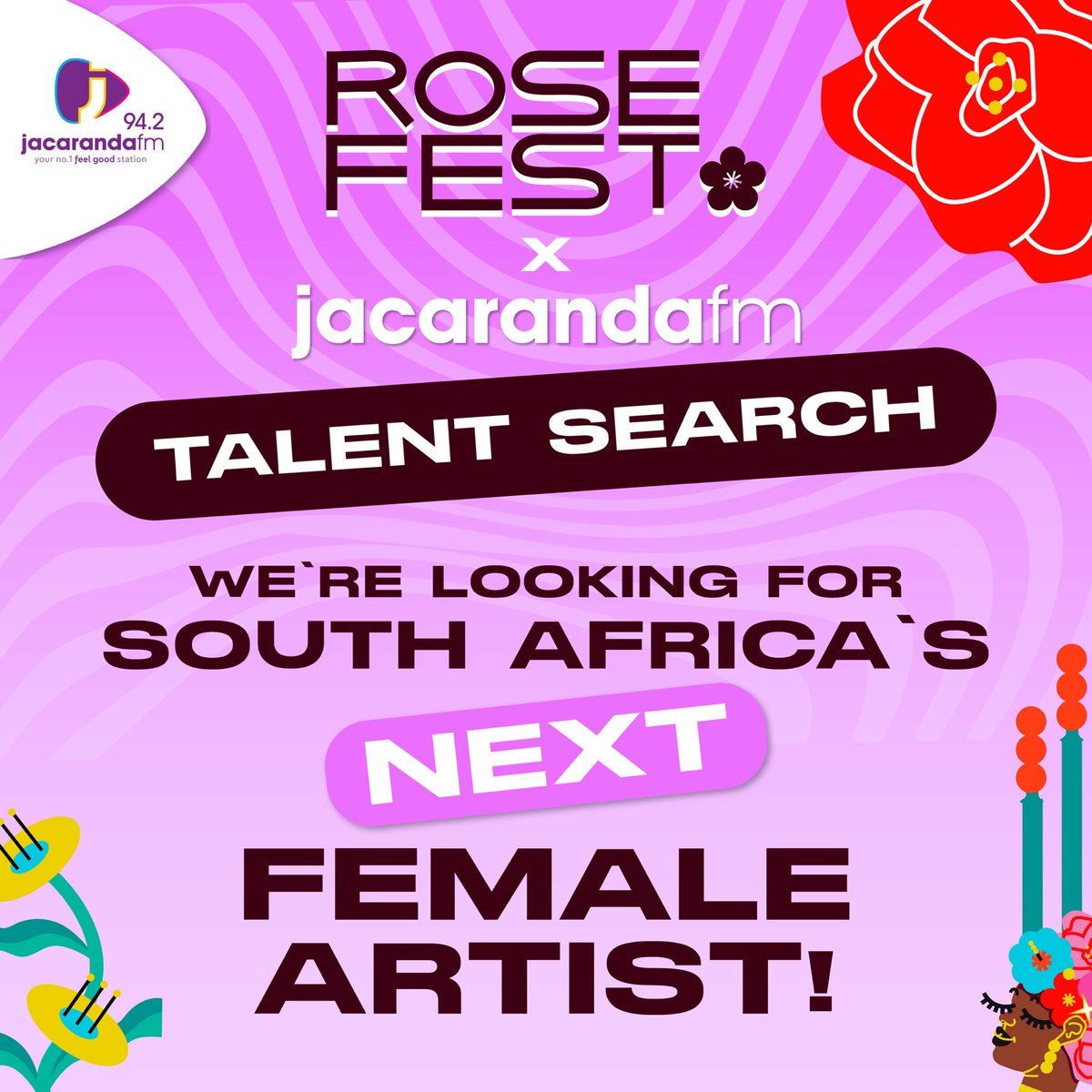 jacarandafm's tweet photo. Ladies, are you ready to take your music career to the next level? 🤩

Enter the Rosefest &amp; Jacaranda FM Talent Search and stand a chance to win a year’s worth of studio time! 

Send your entry to marketing@jacarandafm.com 

#Rosefest #RosefestTalentSearch @shekhinahd https://t.co/DvWIBNnmlY