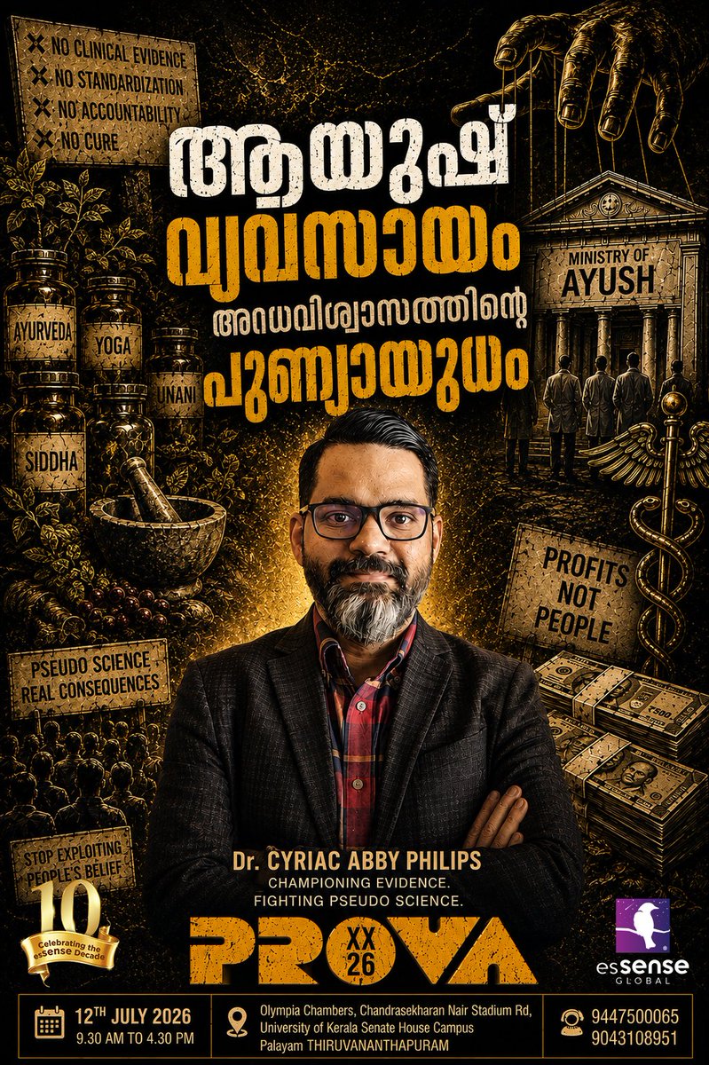 theliverdoc's tweet photo. Hello friends! 
An update about this weekend (11 & 12 July 2026).
It is Trivandrum visit!

We can meet on 11-July-2026 (Saturday) at various bookstores (please see image) in Trivandrum for author meet and book store signing! Please come if you are around!

On 12-July-2026 (Sunday), I will be speaking (Malayalam language event) at @esSENSEGlobal PROVA on the topic Ayush Industry - The Sacred Weapon of Superstitions from 2 PM onwards, followed by interaction and book signing session at the venue (Olympia Chambers Hall, Chandrasekharan Nair Stadium Road, Trivandrum)

Please note: For 12th July, Sunday program, the registration fee to attend the full one-day seminar is ₹150. Please complete your online registration by visiting the link: 
 https://t.co/aSopOUfGN6 
Contributions to help conduct this event successfully can be made by scanning the QR code provided on the website. 

Those interested in attending and hear me speak, please register as soon as possible, because the venue has limited seats.

See you this weekend!