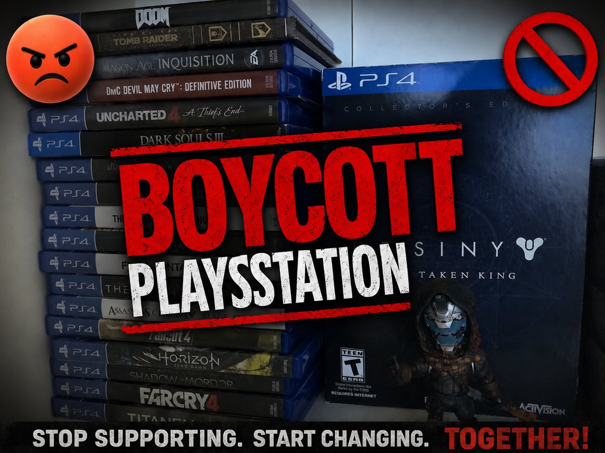 RoastMeDaddy's tweet photo. F**k Sony

If I can't buy physical games, there is no point in owning a console.

Will be looking into PC gaming next generation unless Sony/PlayStation reconsider.

#boycott, #BoycottPlayStation, #SavePhysicalMedia, #Playstation, #ps5 https://t.co/OmbybDbRis