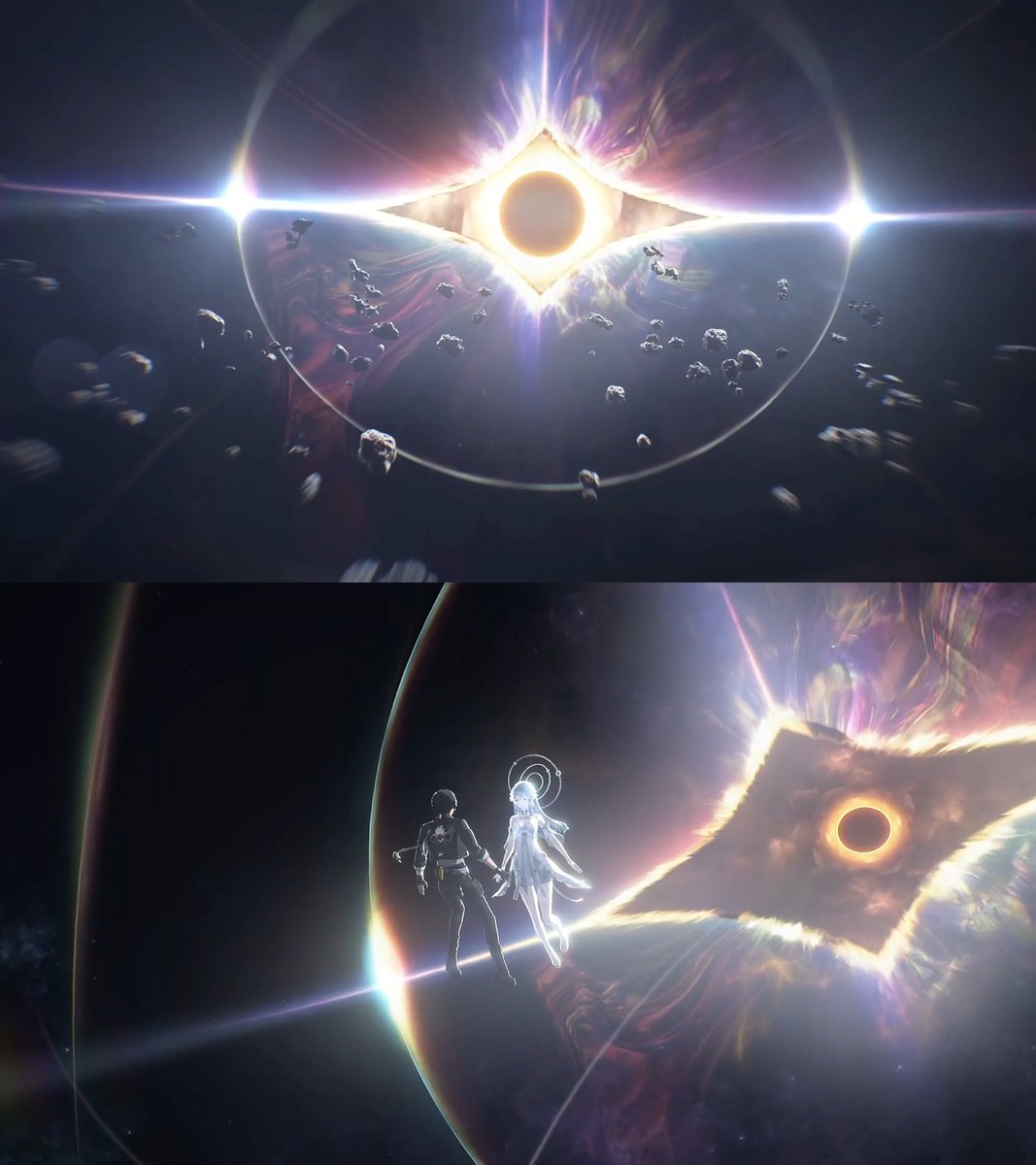 amelya_flora's tweet photo. The Curse of Rover's Möbius Loop 

Aight since people in the replies have been discussing this and it's caught my attention even more, I want to share something interesting with you guys.   

So here's the thing, throughout WuWa's story, the Möbius loops we've seen are mostly localized loops that trap other people. However, the only Möbius loop we've actually witnessed trapping Rover himself (a side effect of Plan 3) was the one shown in the game's intro.

Basically, a Möbius loop is an endless cycle where the past, present, and future continuously fold back into one another. Unlike a normal time loop, the pattern of events in a Möbius loop makes the character believe they're moving forward into the future, when in reality they're unknowingly experiencing déjà vu and returning to the very beginning of their own past.  

In every previous cycle, whenever Rover failed at a critical turning point, everything ended in a hard reset, sending him back to the opening cutscene with his memories completely wiped.    

In short, if Rover fails here in 3.3 when fighting Aleph-1, he'll simply loop back to the beginning of the game again.   

The difference this time is that Rover actually succeeded. His success fundamentally changed the nature of the Möbius loop. Instead of endlessly repeating the same cycle, it finally became a form of progression, allowing Rover to move one step further than any of his previous selves.    

However, this success hasn't broken the curse of the Möbius loop itself. Rover has merely delayed or extended the duration of the cycle. Since the loop still exists and a completely new reality has yet to be established, the possibility of a total reset back to the beginning of the game remains if Rover fails again in the future.    

That being said, every time fate or a cycle is altered, there's always a butterfly effect, a significant consequence that follows. Whenever Rover makes a different choice and escapes the path the cycle normally takes, either the world around him or Rover himself must inevitably pay the price. The consequences can vary, future threats may become far more aggressive, or the people around Rover may end up becoming the ones who suffer.    

There's also something funny about the gate scene. So in order to open it, Exostrider must first ascend into a Sentinel and resonate with Rover, who exists as a higher entity. By resonating with Rover, an Instance of the Highest Level access (classified by the Tethys System), the Exostrider gains the ability to open a wormhole gate powerful enough to exile Aleph-1 all the way to the edge of the universe.    

The funny thing is that, from Aleph-1's perspective, it's basically like saying "I'm supposed to be the black hole that bends spacetime and pulls everything in... so why am I the one getting bent and sucked into a Gate that suddenly opened behind me?"  

That alone shows just how absurdly advanced the technology of Rover's homeland truly is.