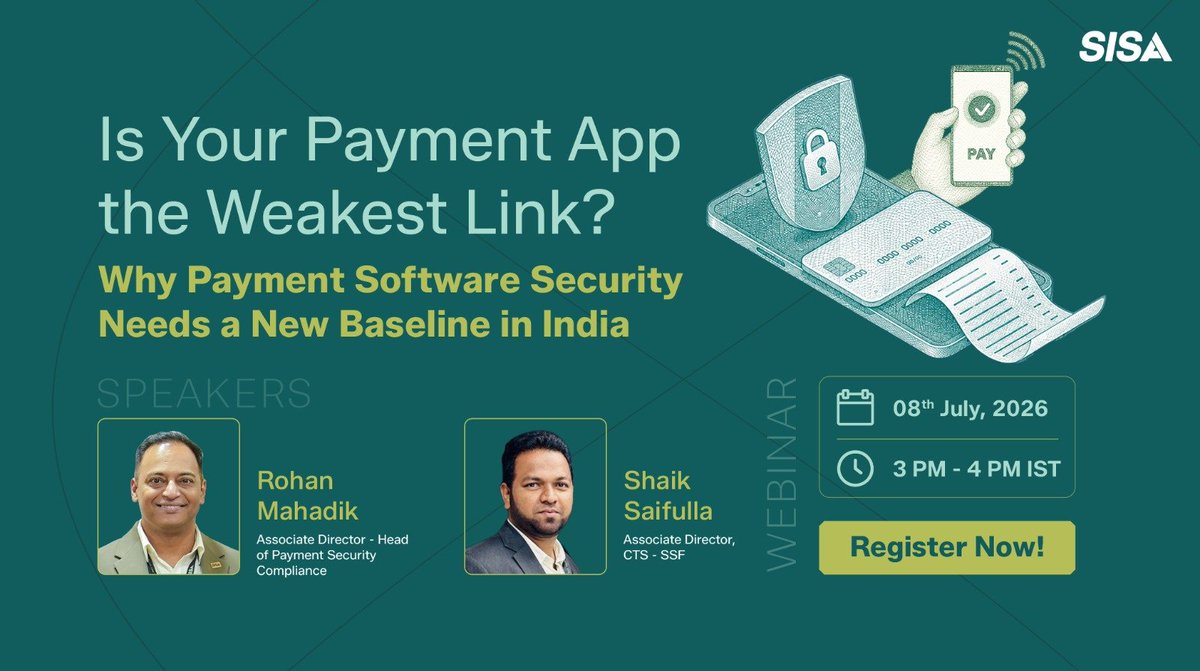 sisainfosec's tweet photo. A #payment application can pass PCI Secure Software Standard validation and still carry critical flaws in business logic.

Our upcoming webinar, draws on insights from 85+ #PCI Secure Software Standard assessments to unpack how business logic flaws in production can enable fraud, unauthorized transactions and much more.

Register now: https://t.co/7FpM7cbg92

📅 08th July 2026 
🕑  PM -  PM IST | Online