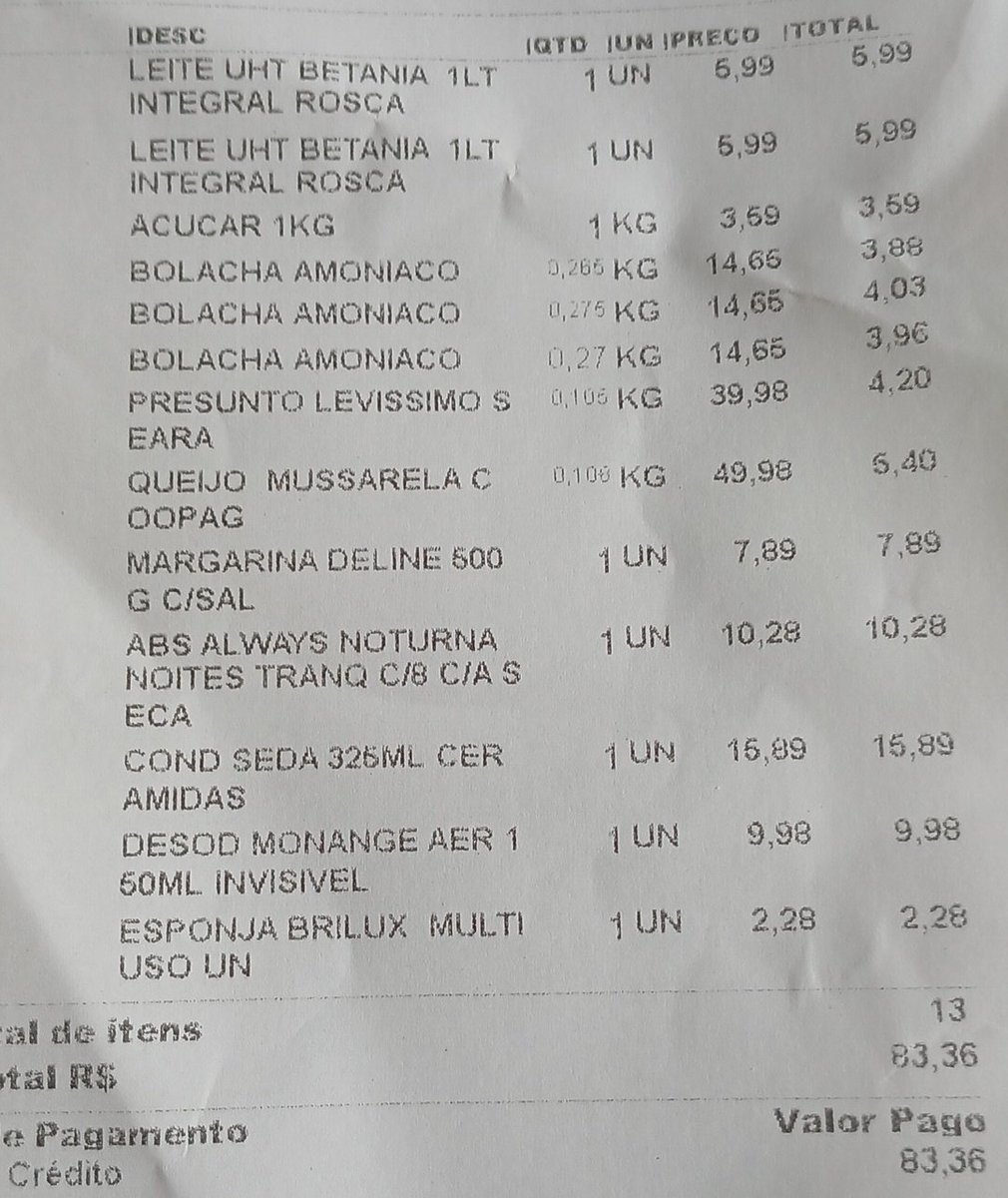 Cosmeroch's tweet photo. 13 itens, 83 reais.

Perdemos não só na copa mas também na falta de vergonha na cara.

O custo de vida não vem aumentando apenas de 3 em 3 meses mas sim em menos de 3 semanas. Quando isso vai parar? Ainda vale apena continuar adorando ao invés de cobrar os políticos?

Haja bolso https://t.co/MJF20GdPT8
