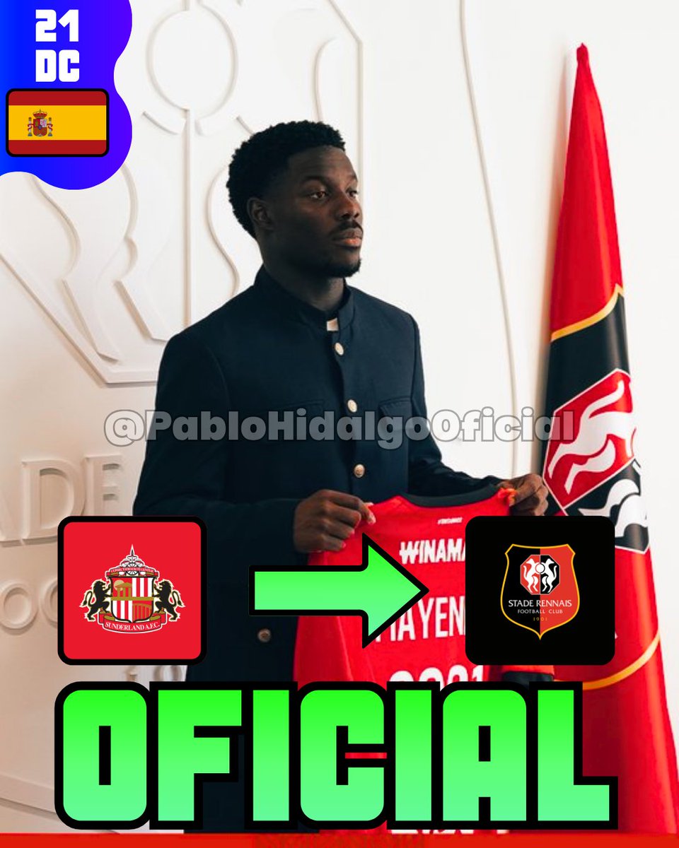 PabloHidalgoES's tweet photo. @FabrizioRomano @Santi_J_FM 🚨⚫️ | Eliezer Mayenda firma hasta 2031 con el Stade Rennes.

Ha sido traspasado desde el Sunderland por 25M€ y el internacional con España U21 disputará muchos minutos en Ligue 1 y Europa League.

Regresa a Francia después de formarse en la cantera del Sochaux. 🇫🇷 https://t.co/4IdRcMXfBM