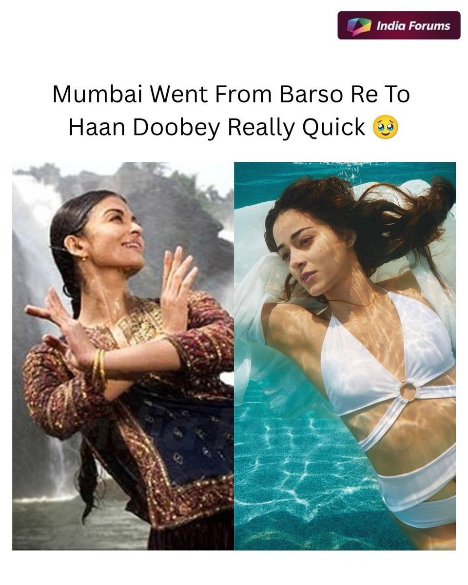 indiaforums's tweet photo. This is exactly what we mean when we say “Barso Re” 🤝 “Haan Doobey” perfectly matching the current Mumbai scenario. 🌧️🎶
.
.
#RainVibes #MonsoonMood #BarsoRe #HaanDoobey #WeatherGoals #MusicAndMood #MonsoonMagic #TrendingReels #BollywoodSongs #RainyDayVibes #IndiaForums https://t.co/YqVboxXLHM