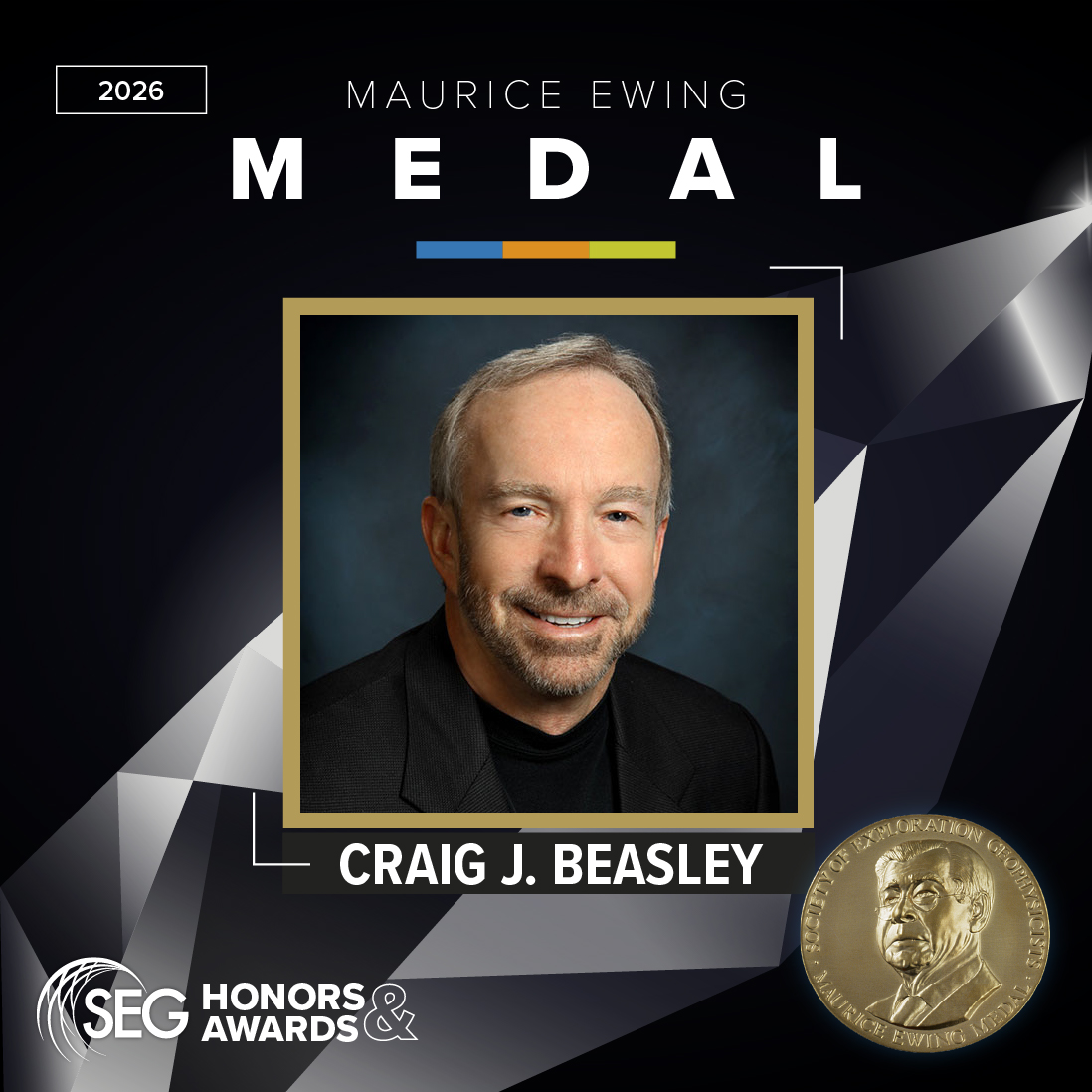 SEG_org's tweet photo. SEG is proud to present the Maurice Ewing Medal, its highest honor, to Craig J. Beasley. Beasley's contributions to seismic acquisition, imaging, and marine survey design have transformed the field and are now standard industry practice worldwide. 

Read more: https://t.co/X3KbFuzNbM