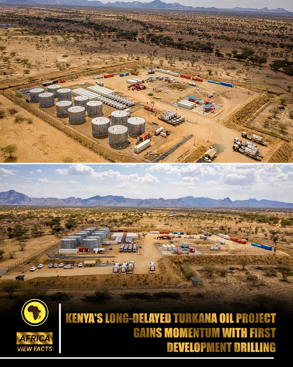 XekiHlongwane's tweet photo. Kenya 🇰🇪 is preparing to drill its first development well in the Turkana oil fields, marking a major step toward commercial oil production.

The country aims to produce its first oil by December 2026, starting at 20,000 barrels per day before increasing to 50,000 barrels per day from 2031. 

Progress comes after the government approved the development plan and Gulf Energy took over the South Lokichar project from Tullow Oil, helping move the long-delayed project forward.