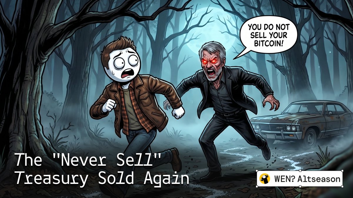 wenaltseason's tweet photo. What happens when the "never sell" treasury actually sells?

Strategy just sold 3,588 BTC for $226M to pay dividends

STRF, STRE, STRK, STRD quarterly payouts plus the full June STRC coupon, all funded by trimming the stack instead of the balance sheet

Yes they still hold ~843.7k BTC there's a plumbing problem: the treasury that never sells is now selling every month to keep the preferred stock machine fed

MSTR premarket -2% to $98.91, down 33.6% YTD

JPMorgan called the whole mechanism a "two-sided risk that could've been avoided" while Grayscale's calling it a stress test

The whole model was always: issue paper → buy btc → never sell, and it looks like that last step just quietly became optional

Either the greatest arbitrage in crypto history or Saylor's about to full-port dump at a loss to keep up with the div payments