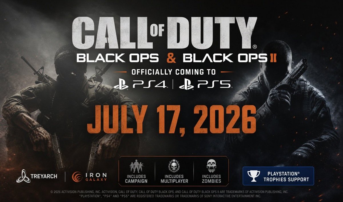 AstroZone01's tweet photo. 🚨 LEAK: BLACK OPS 1 &amp; 2 COMING TO PS5/PS4 ON JULY 17TH 🚨

Full game + Digital Deluxe + Zombies packs have been updated in the PlayStation database right now 👀

CoD community is about to explode 💥 
@Treyarch https://t.co/EsOa9RGCea