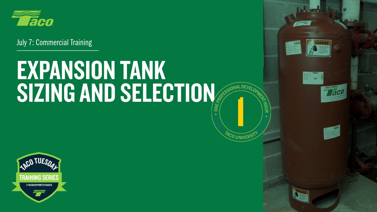 TacoComfort's tweet photo. #TacoTuesday | Expansion Tank Sizing and Selection | 1 PDH

Walk away with practical insight into how to design for long-term reliability and performance.

Live attendance required. Click here to register: https://t.co/G0EBHJ3SYs
#TacoUniversity #HVAC #TacoSupportsTrades https://t.co/lR4ibwLs9T
