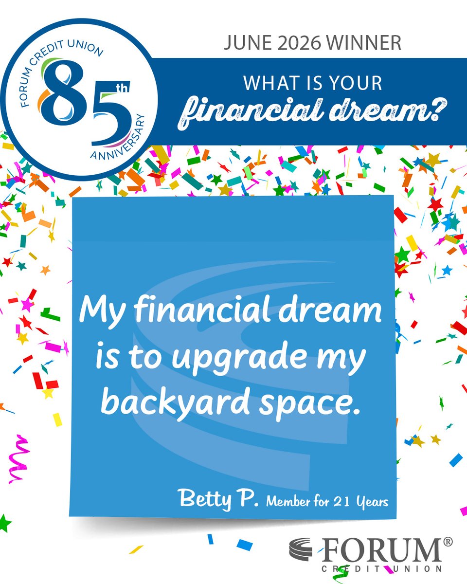 FORUMTalk's tweet photo. As we celebrate 85 years of helping members live their financial dreams, we are excited to highlight one of our members!🥳

Tell us what your financial dream is for a chance to win $85! https://t.co/53DMw1Ivnn https://t.co/8b5S76Eyti