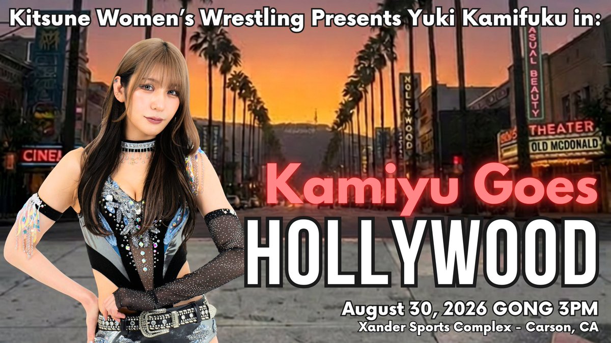 PWKitsune's tweet photo. Kitsune Women’s Wrestling Presents Yuki Kamifuku in ‘Kamiyu Goes Hollywood’ on August 30th.

We are very thankful Kitsune will be part of her retirement tour.

Attend ‘Stay With Me’ on July 26th to unlock an exclusive presale code for the August show!
https://t.co/0UQBu7DIUL https://t.co/UMifgn9TO4