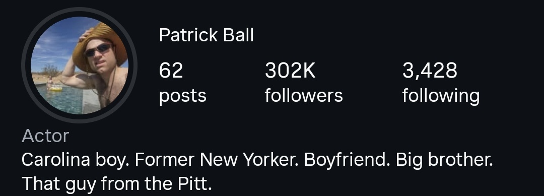 pdeardzcrave_'s tweet photo. Patrick's new bio on Instagram:

“Carolina Boy. Former New Yorker. Boyfriend. Big brother. That guy from the Pitt.” https://t.co/U9NnpTTtMi