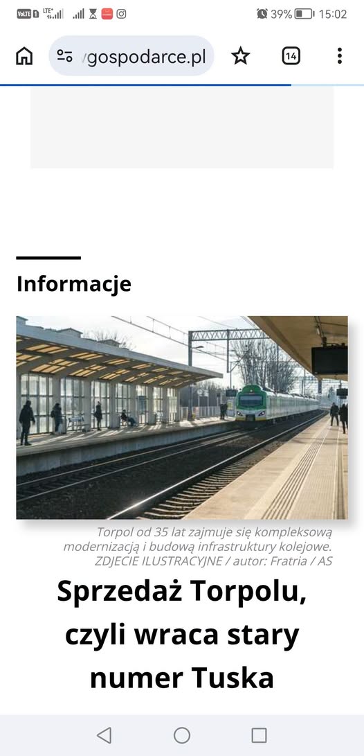 Darekbrzoza's tweet photo. "Chyba jednak Koalicja 13 Grudnia otrzymała zgodę Niemiec na budowę w Tenkraju 5000 km nowych linii kolejowych. Świadczy o tym fakt, że Tusk jeszcze w lipcu zamierza sprzedać inwestorom z Niemiec TORPOL, największą firmę zajmującą się budową torów. A wszystko to, aby zyski z kontraktów na prawie bilion złotych trafiły za Odrę.
Fur Deutschland!"
za Stefan Bartnik