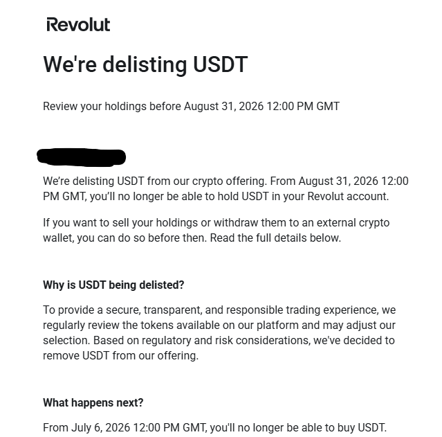 bitjournalmedya's tweet photo. Revolut, 31 Ağustos'ta Tether'i (USDT) #delist edeceğini duyurdu. https://t.co/8kTNyV4Vqp