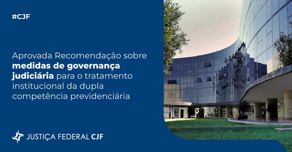 CJF_oficial's tweet photo. Foi aprovada a Recomendação CJF n. 4/2026, que orienta medidas de governança judiciária destinadas ao tratamento institucional e sistêmico do fenômeno da dupla competência previdenciária entre os Juizados Especiais Federais e a jurisdição ordinária da JF.
https://t.co/hoiFwLFGrO https://t.co/BaJQImGLT4