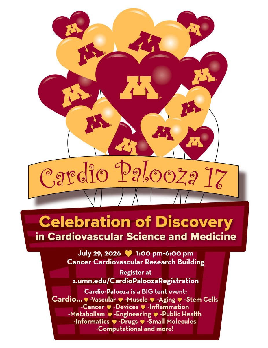 umnmedschool's tweet photo. 🫀 Join us for Cardio Palooza!
#UMN's annual celebration of cardiovascular research and discovery!
Faculty, students, fellows, and trainees come together to spark collaboration and shape the future of #HeartScience.
Learn more: https://t.co/ykUPE29oSt. https://t.co/CDazf7lOxS