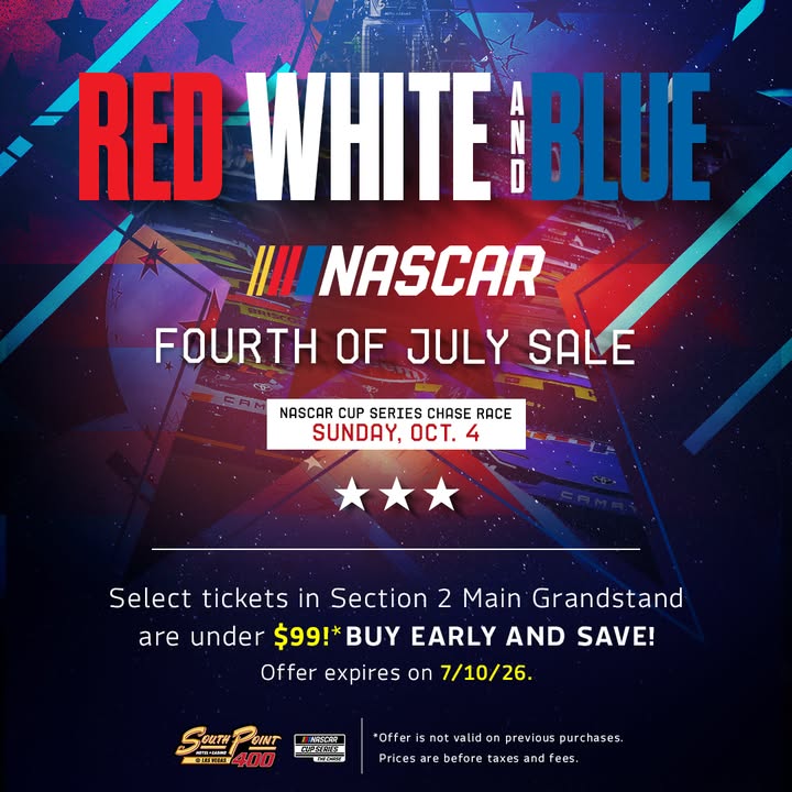 LVMotorSpeedway's tweet photo. The holiday weekend may be over, but the savings aren't. 👀 

🔴 Red Seats: $79
⚪ White Seats: $89
🔵 Blue Seats: $99

There's still time to score your South Point 400 tickets before this limited-time offer ends.

🎟️ https://t.co/vJeNDKOzq1 https://t.co/4ihkWkeakV
