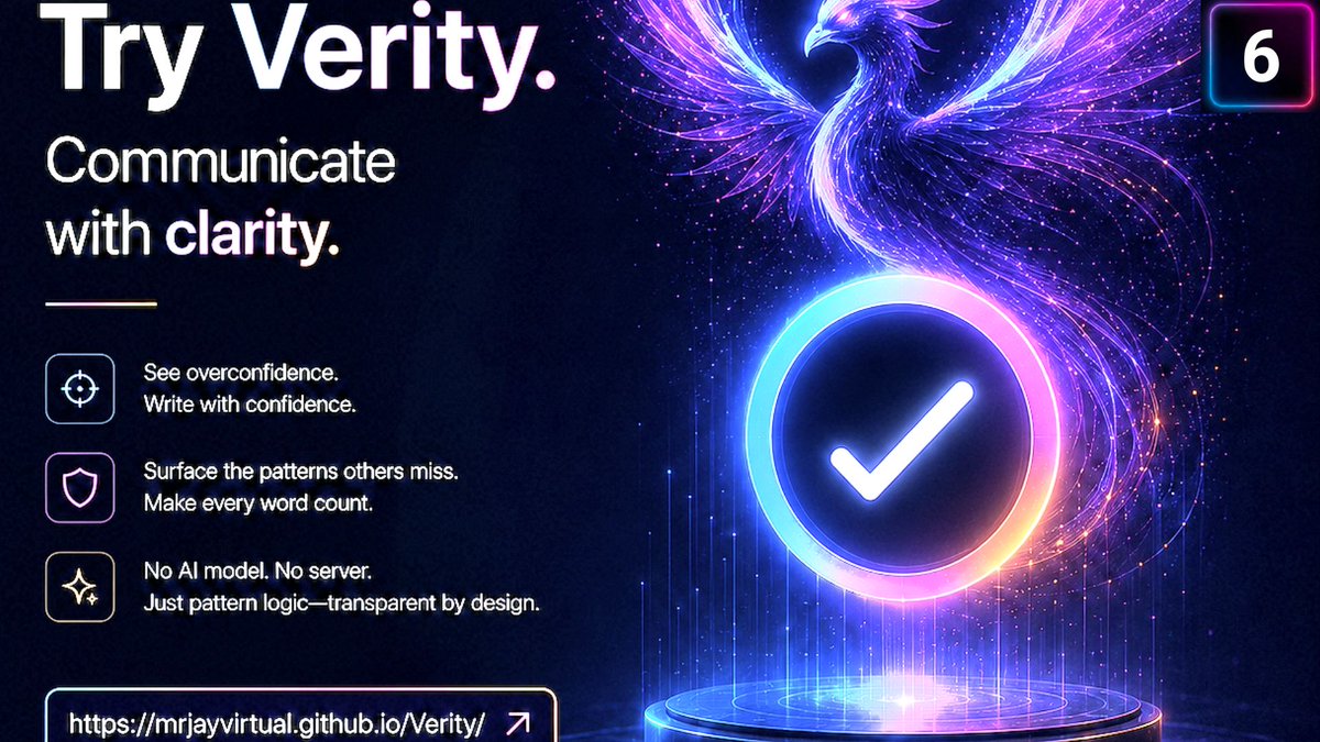 Mrjayvirtual's tweet photo. Verity is live and free to try.
🔗 https://t.co/DFpcEwnjmr⁠�
If you can make it miss something...
I genuinely want to know.
That's how Version 2 gets better.

#BuildInPublic #AI #AITools #ProductDesign https://t.co/9LJIIo5boz