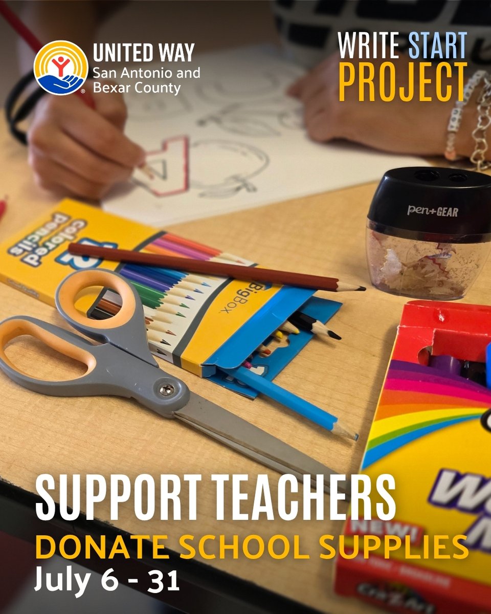UnitedWaySATX's tweet photo. ⭐ Now-July 31 ⭐
Donate or host a supply drive to help @NEISD teachers this year.
Donate: https://t.co/aeUvfykW6C
More info: https://t.co/u4DxayZGRi
#WriteStart #SanAntonio #UnitedistheWay https://t.co/8gabgQLMJ5