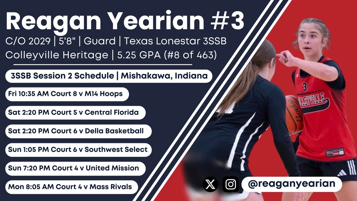 ReaganYearian's tweet photo. Upcoming @3SSBGCircuit Session 2 schedule with @TLSBasketball (@HartleyKate3; @kobi_basketball; @BraelynHinson29)
#3PG2029
@CHHS_LadyHoops @CoachLeeCHHS @CoachSkinz  @BradyJ_Peterson @JrAllStarTexas https://t.co/fqi7JHgvy4