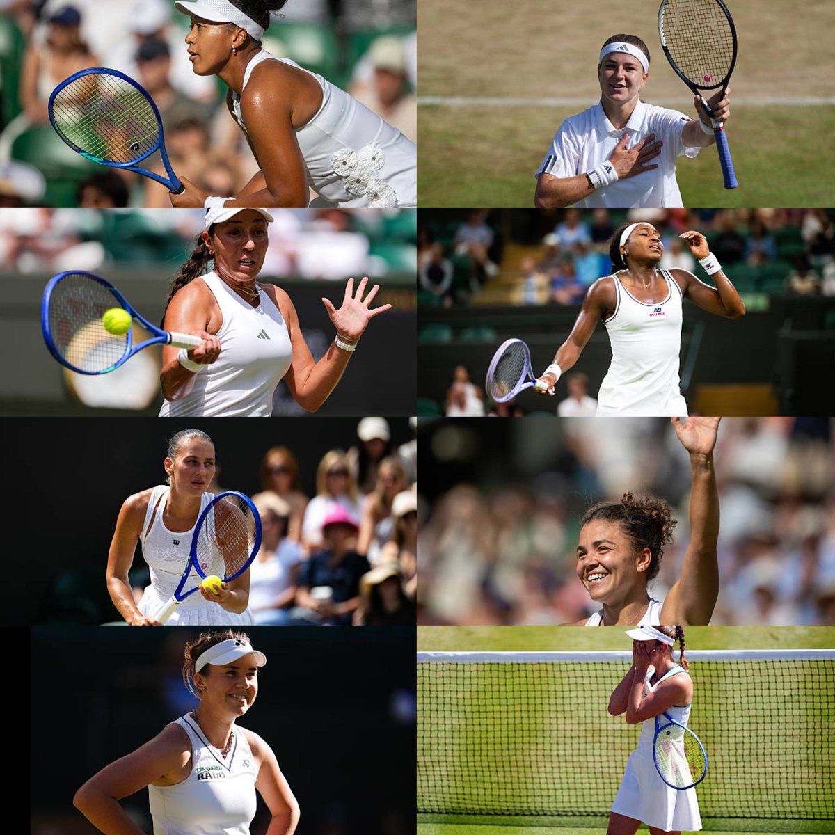 TheTennisLetter's tweet photo. Your 2026 Wimbledon women’s singles Quarterfinalists. 

Naomi Osaka. 🇯🇵

Karolina Muchova. 🇨🇿

Jessica Pegula. 🇺🇸

Coco Gauff. 🇺🇸

Marta Kostyuk. 🇺🇦

Jasmine Paolini. 🇮🇹

Linda Noskova. 🇨🇿

Elise Mertens. 🇧🇪

Who wins the title? 🏆 https://t.co/mYqAdtXJXI