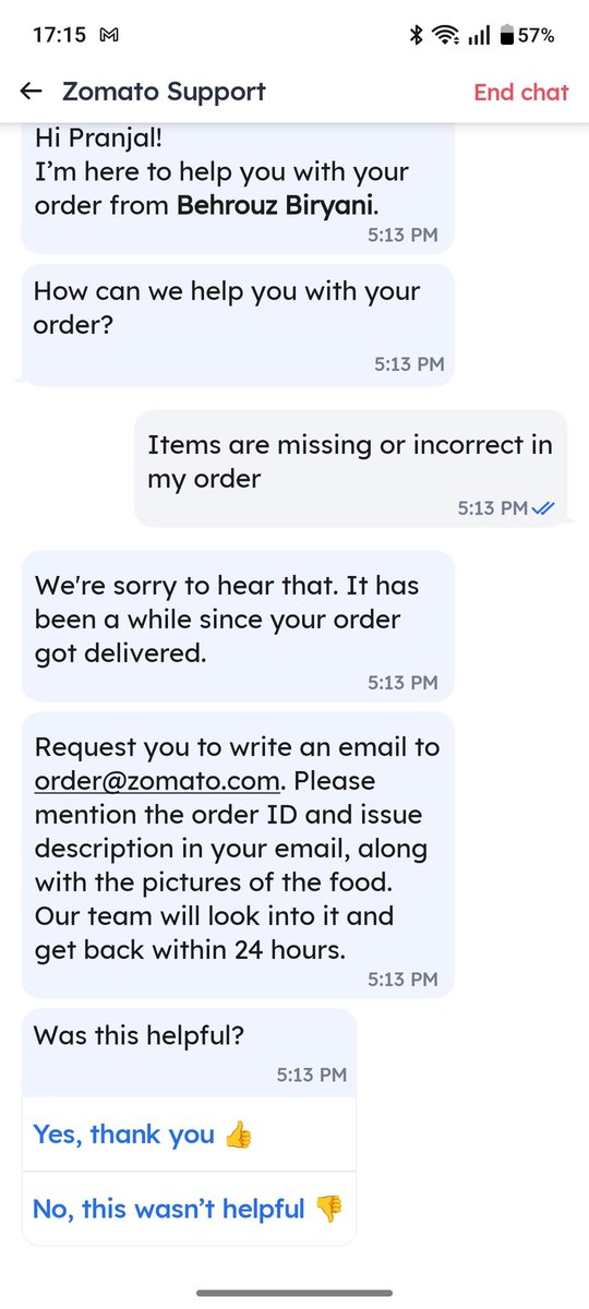 ipranjalrai's tweet photo. I'm so frustrated trying to get help with my order! 
 The restaurants aren't picking up, and there's no direct contact option-just email. 
 The email response was so vague too. What's going on?! https://t.co/aMNfpiFzEt