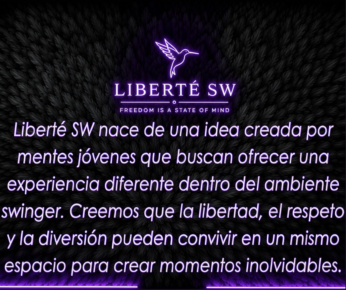 Liberte_swinger's tweet photo. No buscamos ser el mejor concepto; buscamos construir una comunidad donde la libertad sea un estado mental compartido. 💜
Eventos temáticos diferentes en cada edición. Ambiente sin presiones, con atención para quienes nos visitan por primera vez.
Acuerdo, discreción y respeto.🪽 https://t.co/FIXvlrpvil
