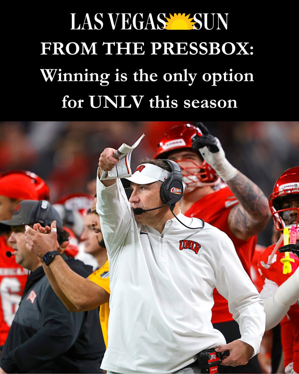 LasVegasSun's tweet photo. "For decades, a winning record and a bowl game would have been enough for UNLV football. Then came the past three seasons — three Mountain West championship game appearances, three bowl games and 30 combined wins.
"Now it’s time for more.
"Players report at the end of the month, league media days are July 15-16 and the Rebels are already being talked about as one of the best non-Power Four programs in the country."