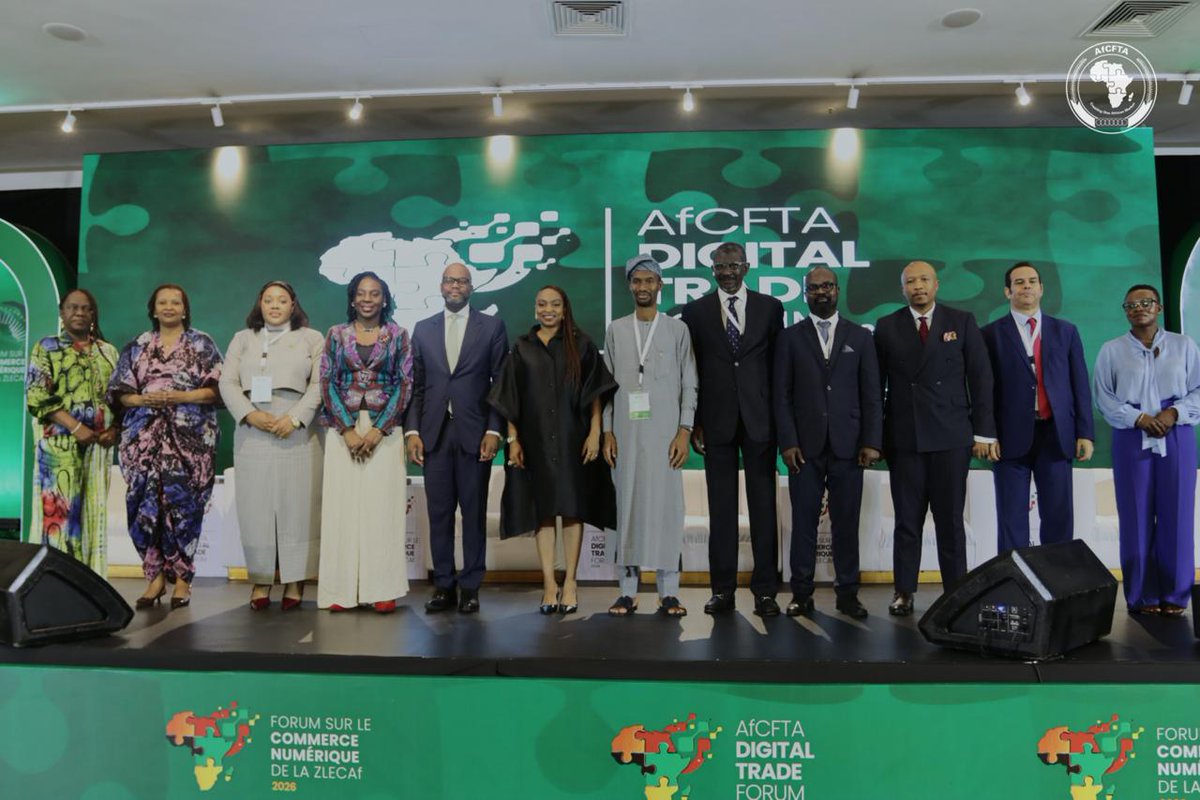 AfCFTA's tweet photo. Le Forum sur le commerce numérique de la ZLECAf 2026 s’est achevé à Lagos sur huit appels à l’action pour la mise en œuvre du marché numérique.

« Le Protocole sur le commerce numérique fournit le cadre ; la mise en œuvre est désormais la priorité. » — Gilberto Antonio, Conseiller technique principal, Secrétariat de la ZLECAf

Communiqué complet : 
https://t.co/5nULSaaCnu

#DTF26 #ZLECAf #CommerceNumérique #CreatingOneAfricanMarket