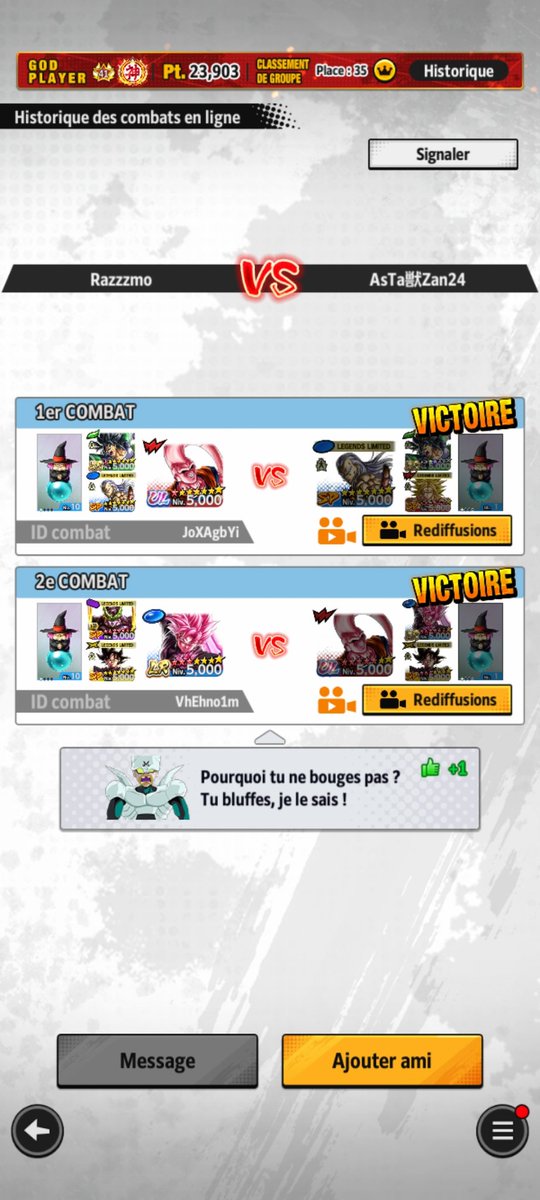 Subarashii99's tweet photo. Je sais pas s'il me troll avec ton commentaire mais depuis le début et jusqu'à la fin des parties t'as pas arrêté de camper vu t'es top 2 mondiale #dblegends https://t.co/JlD8zQ41o7