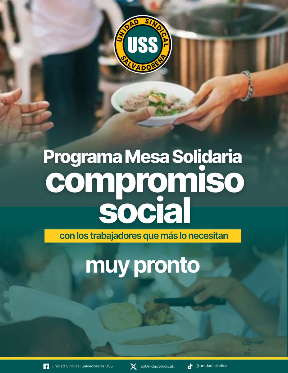ASTRAMcomunity's tweet photo. 🤲 MESA SOLIDARIA, UN COMPROMISO CON NUESTRA GENTE

De la unión de las organizaciones que integran la Unidad Sindical Salvadoreña nace Mesa Solidaria, un programa inspirado en el compromiso de apoyar a las y los trabajadores que enfrentan mayores dificultades.

Creemos que cada acto de solidaridad fortalece a nuestras comunidades y demuestra que juntos podemos transformar vidas y sembrar esperanza.