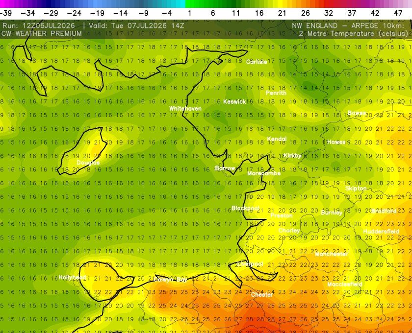 ChorleyWeather's tweet photo. 🌡️Temperatures will be on the up this week. Steadily getting to the mid to late 20's by the end of the week. Perhaps into the 30's by weekend 🥵 https://t.co/agNTvLSKZN