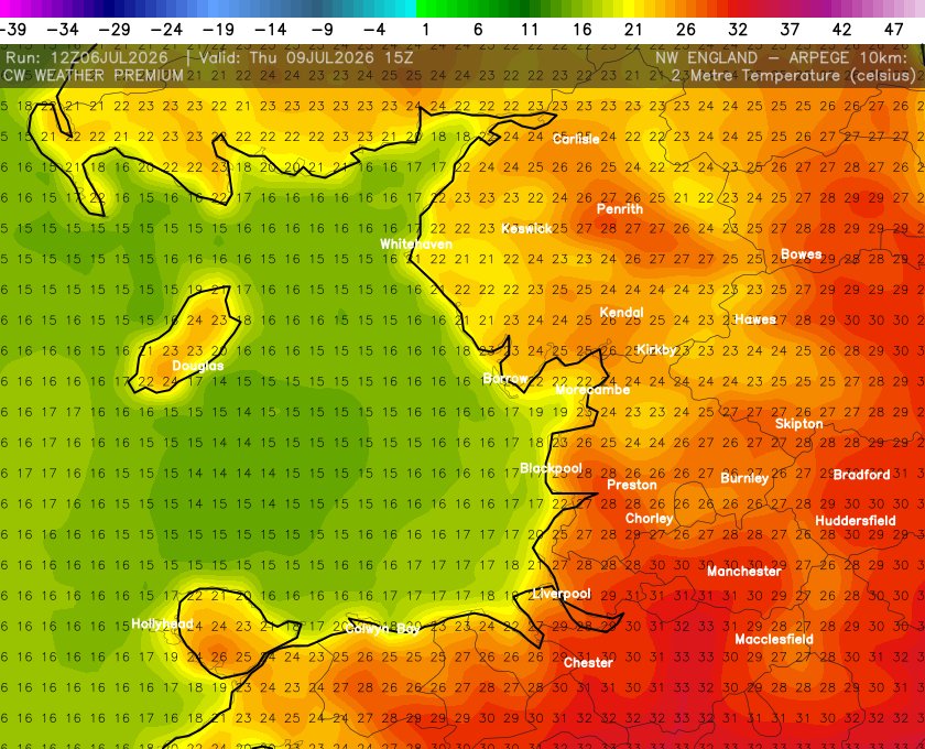 ChorleyWeather's tweet photo. 🌡️Temperatures will be on the up this week. Steadily getting to the mid to late 20's by the end of the week. Perhaps into the 30's by weekend 🥵 https://t.co/agNTvLSKZN